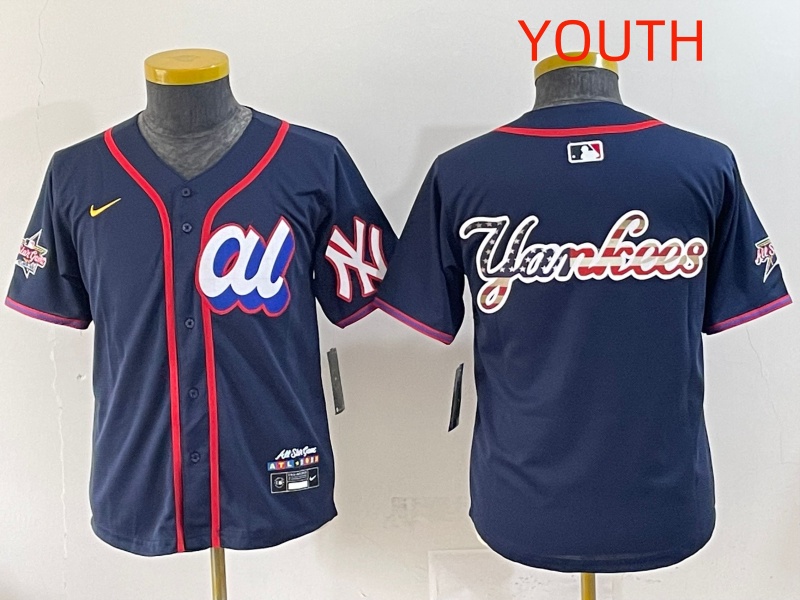 Youth 2025 New York Yankees Blank Drak Blue All star Blank Blue Nike MLB Jersey style 4->youth mlb jersey->Youth Jersey
